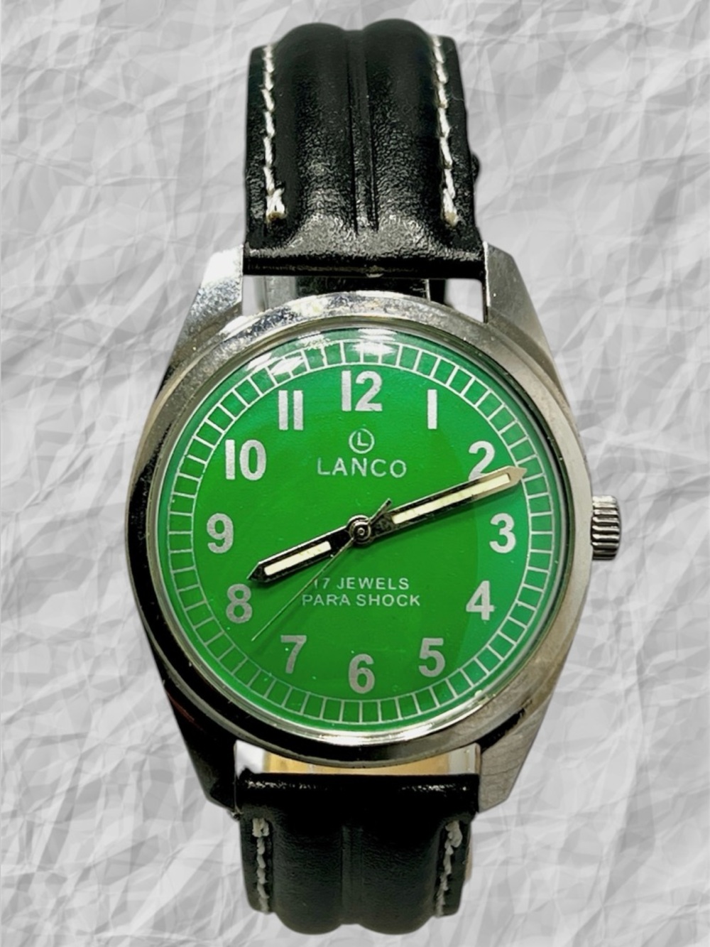 Lanco Green Dial Men's 17 Jewel Watch with Black  Strap